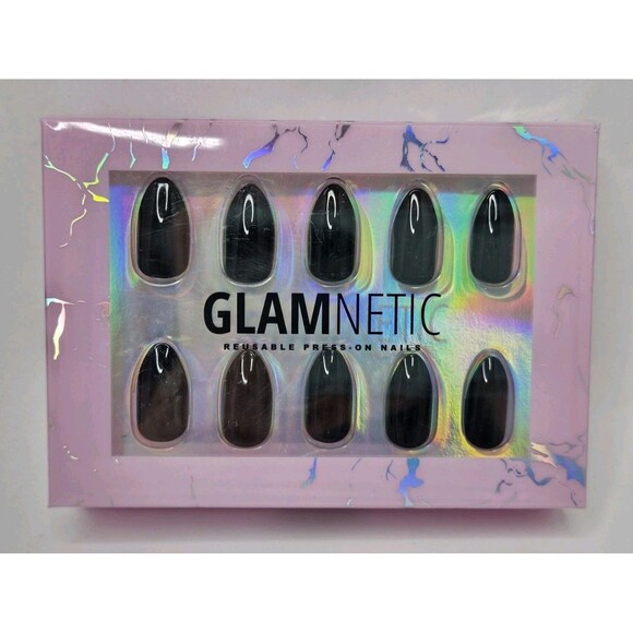 Glamnetic Reusable Press-On Nails Boba Short Almond Black NEW 24 Nails - Picture 1 of 6